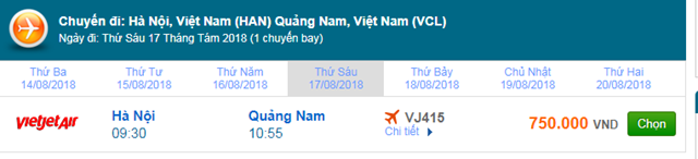 vé máy cất cánh thủ đô cút Chu Lai Vietjet Air