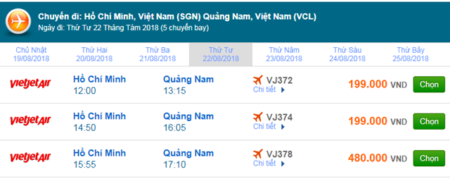 Vé máy cất cánh TP HCM cút Chu Lai, Quảng Nam